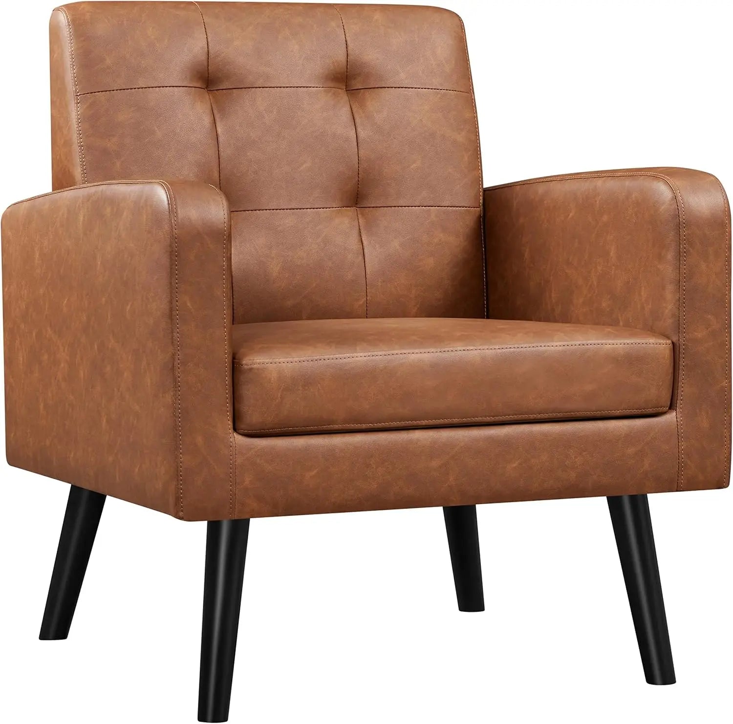 Mid-Century Accent Chair – Upholstered Armchair with Tufted Back & Wood Legs