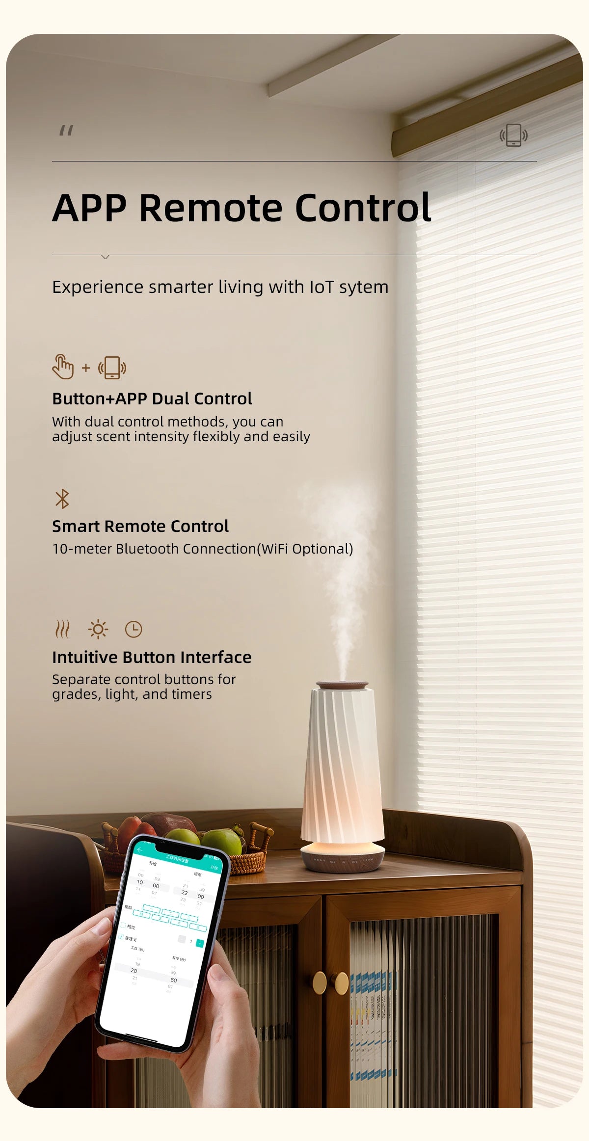 Smart Bluetooth Scent Diffuser with Night Light Air Freshener Aroma Machine for Home Hotel Office Automatic Aroma Diffuser