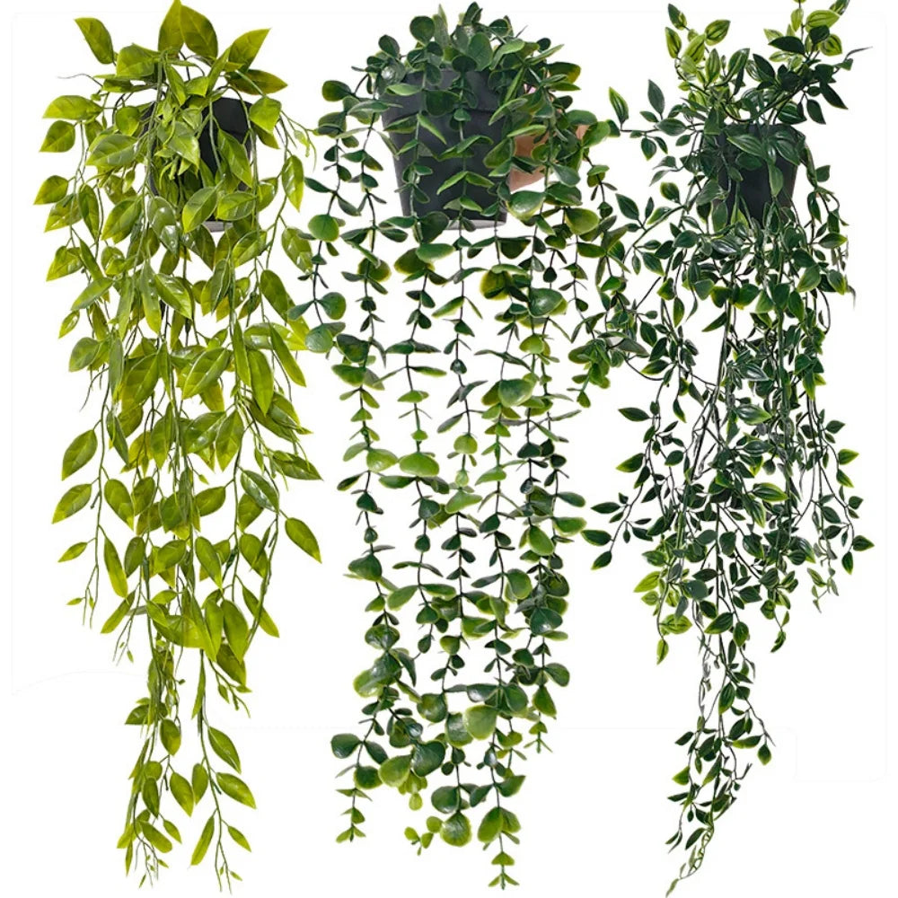 Artificial Plant Wall Hanging Fake Plants Green Leaf Flower Decor Room Simulation Bonsai Home Decoration Hotel Party