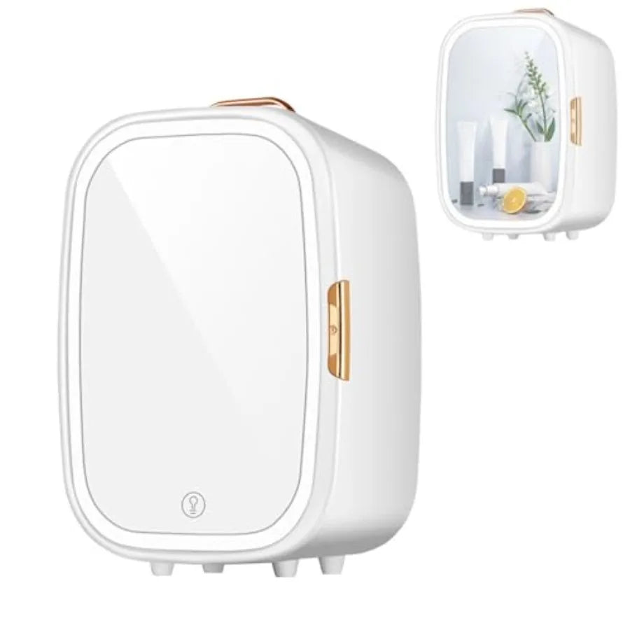20L Mini Makeup Fridge with LED Mirror AC/DC Portable Beauty Skincare Refrigerator for Skincare Drinks Makeup and Food Bedroom