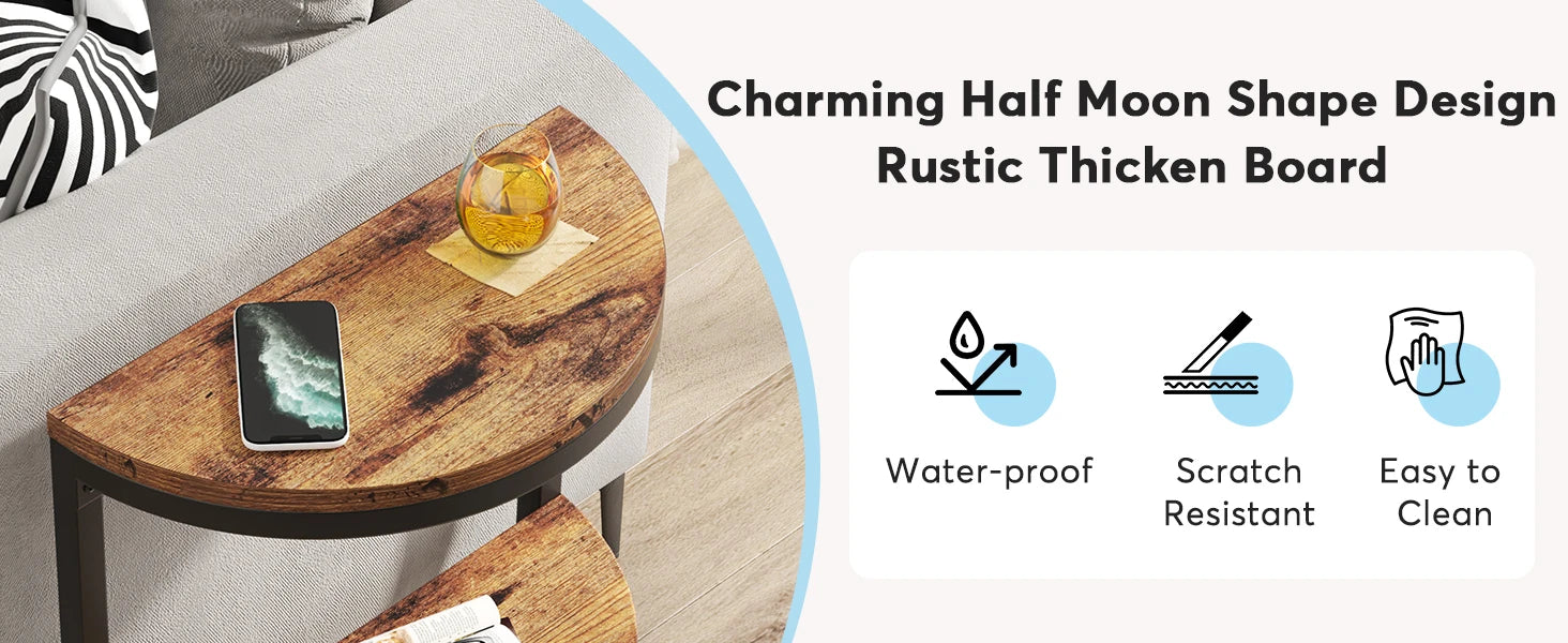 Tribesigns End Table Semi Circle, Small Half Round Side Table with Storage Shelf, Accent Table Slim C Table for Sofa Couch