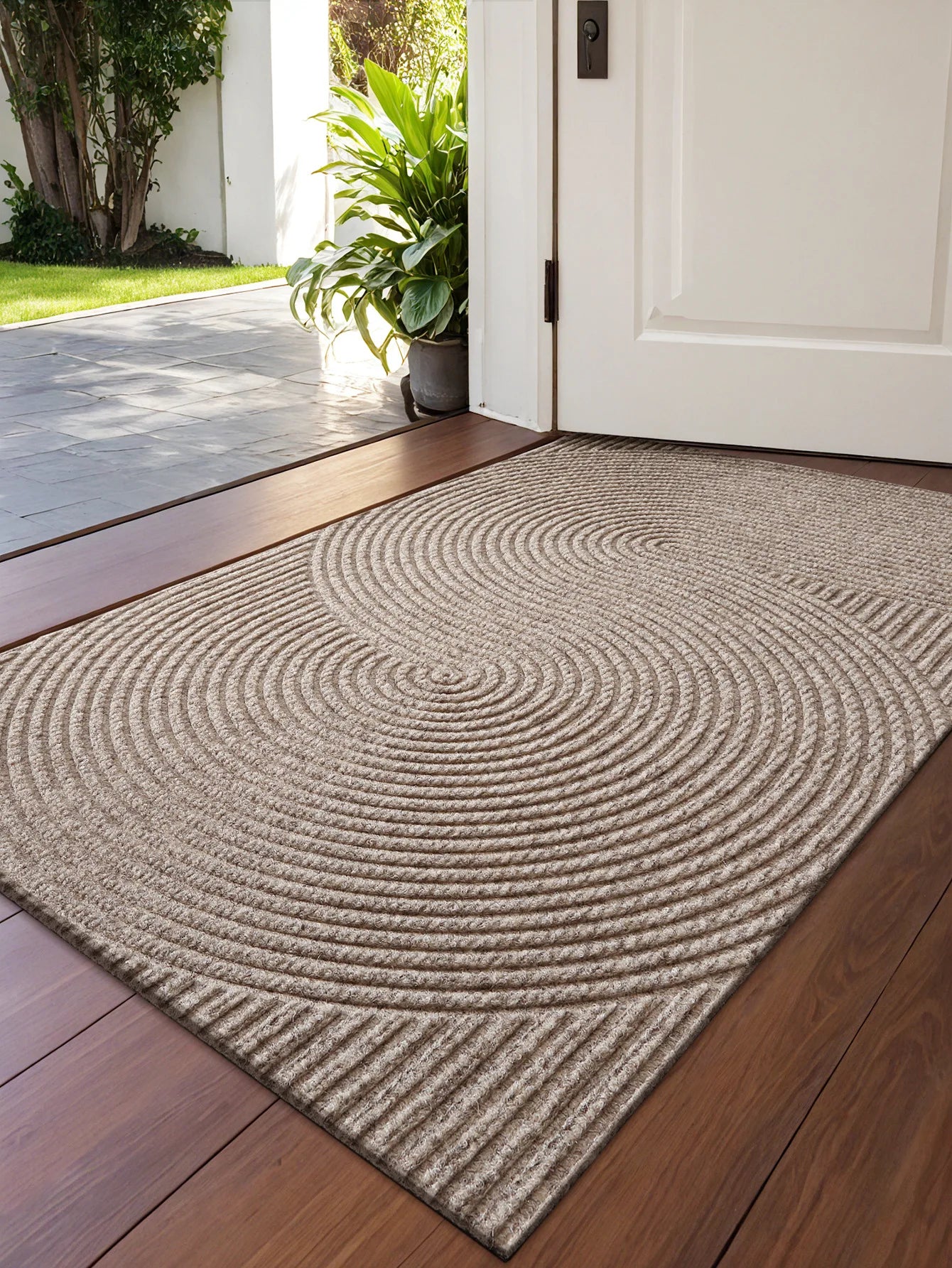 3D Groove Outdoor Doormat, TPR Anti-Slip Floor Mat, Dustproof Wear-Resistant Polyester Rug for Porch, Home Entrance Decor