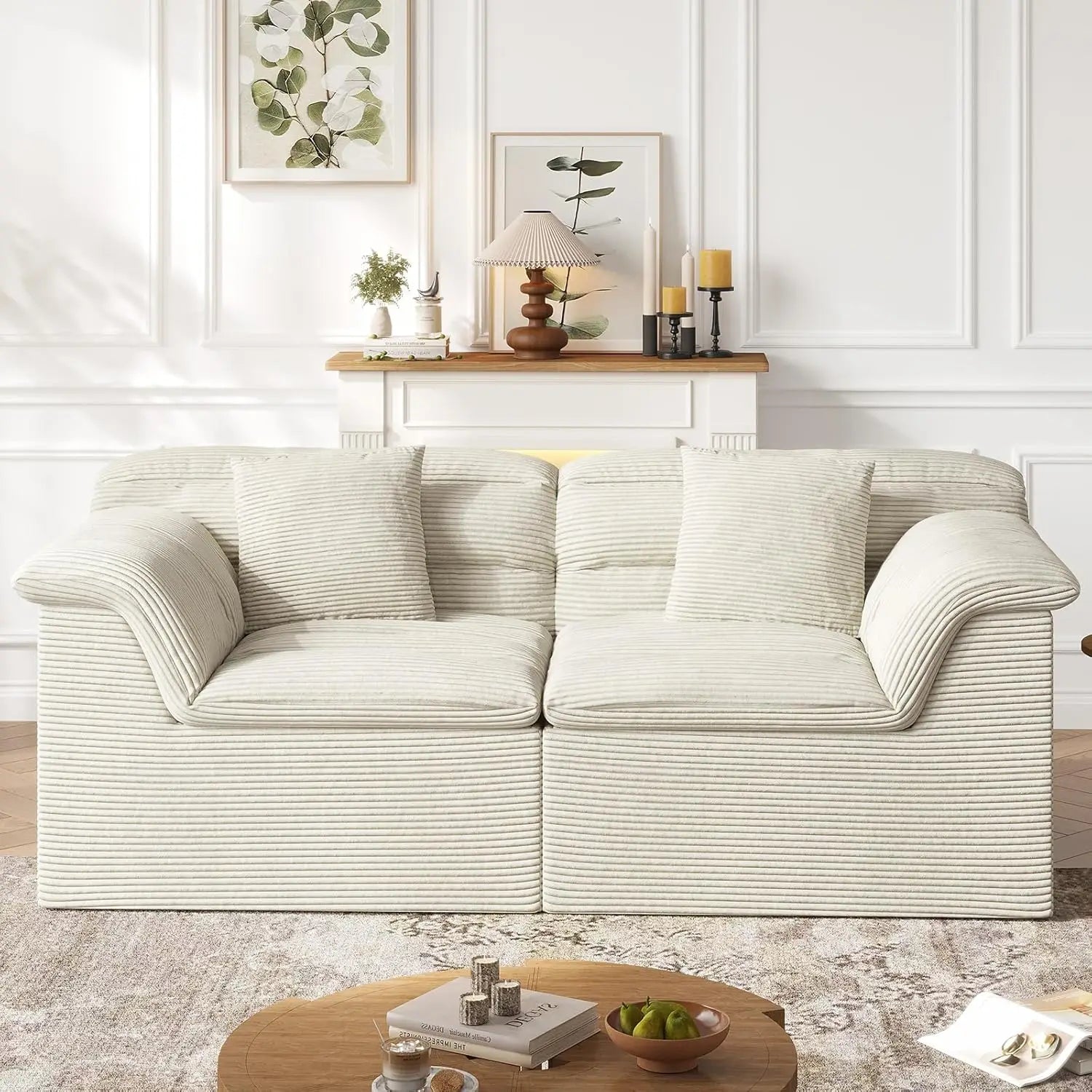 88" Cloud Sectional Couch, Modern Modular Sofa with Deep Seat, Comfy Compressed Loveseat, Corduroy Couches for Living Room