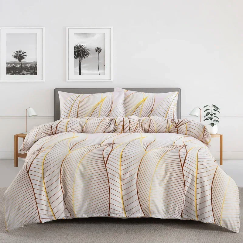Grey Feather Duvet Cover Set – Full / Queen Reversible Boho Bird Plume Bedding Set