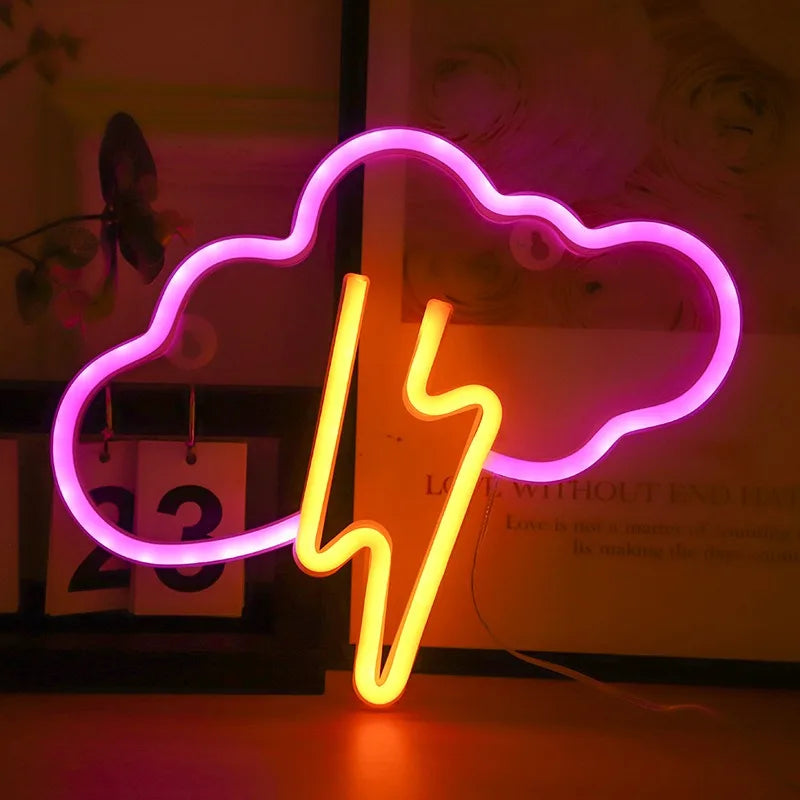 Lightning LED Neon Sign Clouds Night Light Battery/USB Operated for Children's Room Party Birthday Home Bar Gift Decoration
