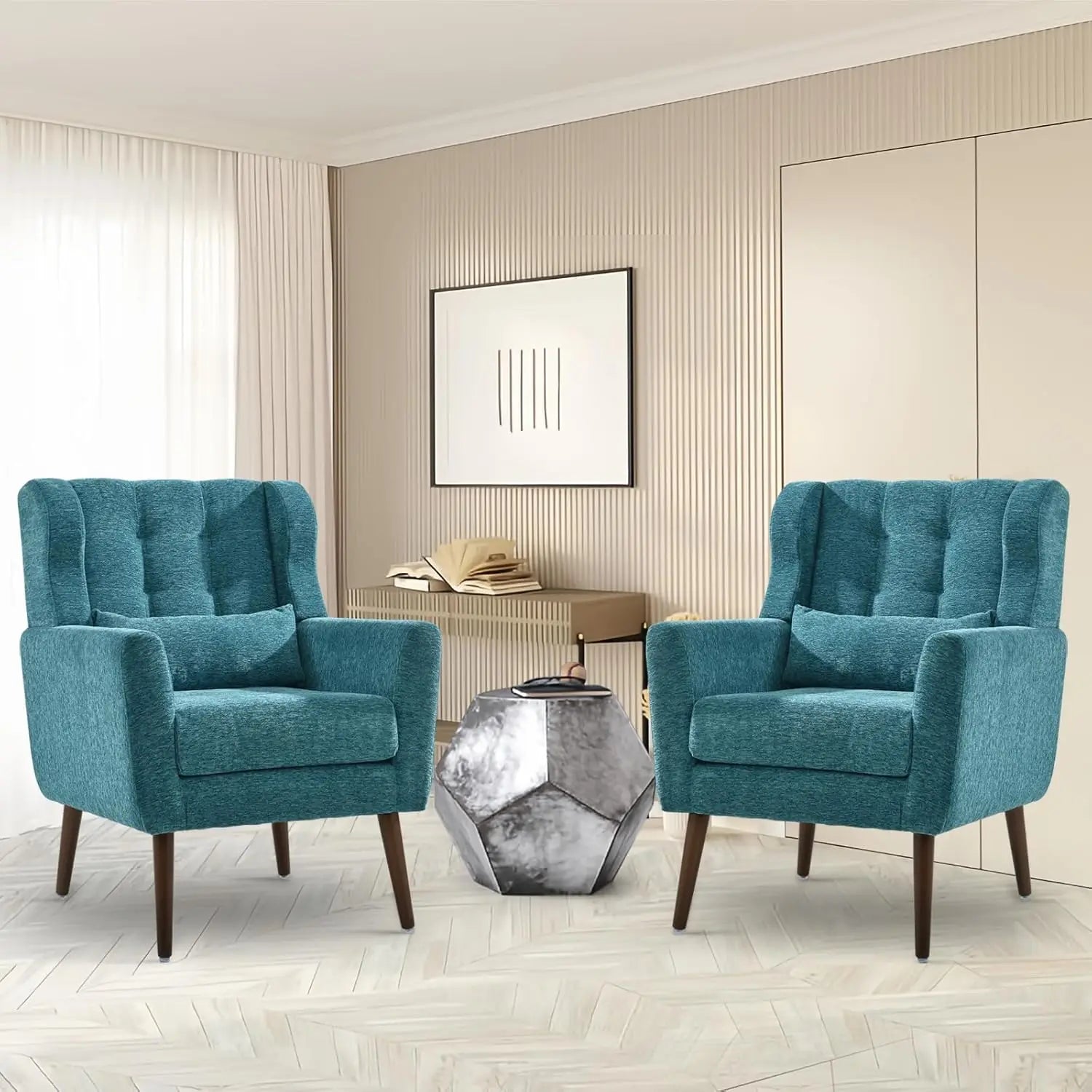 Chenille Accent Chairs – Set of 2 Modern Lounge Armchairs