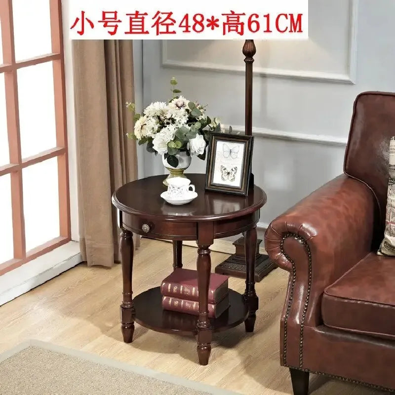 American Small Coffee Table Wooden Side Sofa Side Cabinet Small Round Table Living Room Telephone Casual Coffee Table
