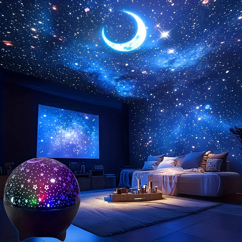 Starry Sky Moon Projector Light 7 Modes LED Night Light USB Colorful Strobe Light USB Plug-in for Kids Room Party Galaxy Decor