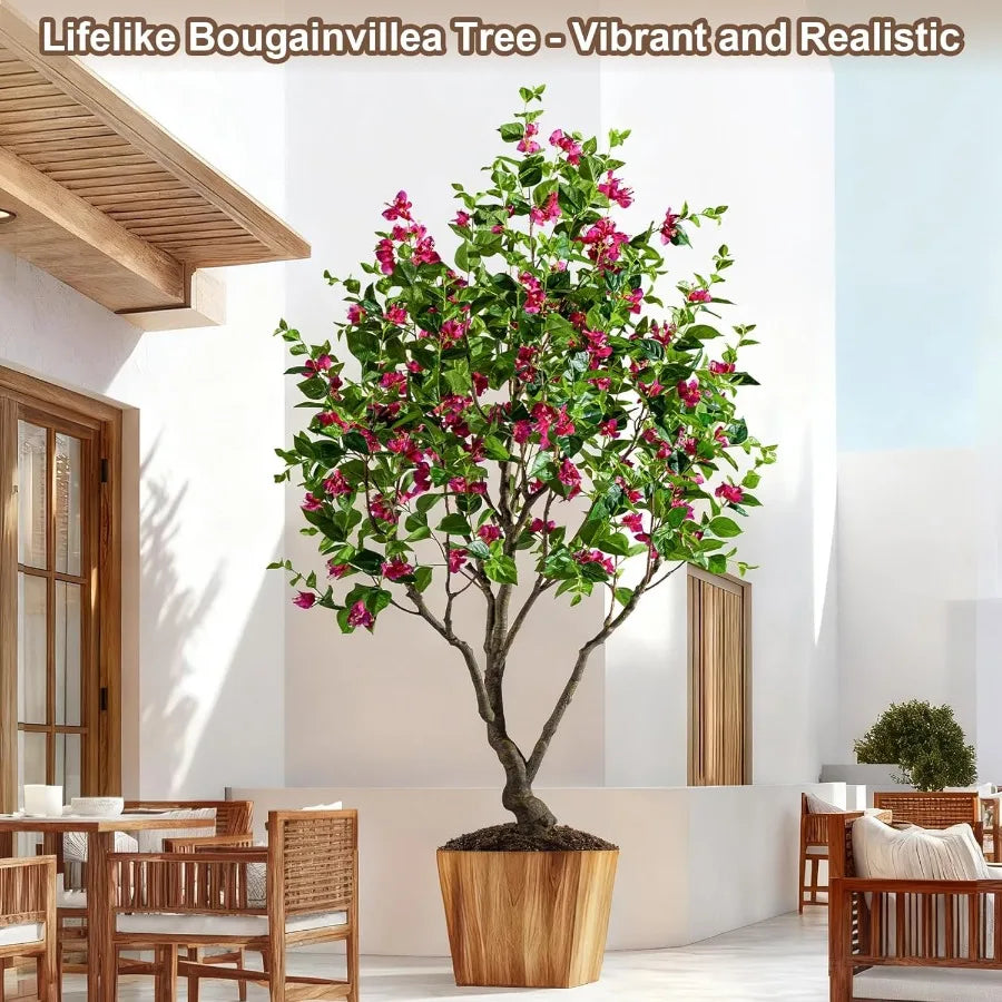 Artificial Bougainvillea Tree 8FT UV Resistant Fake Bougainvillea Plant in Pot for Outdoor Indoors Realistic Faux Flowering Tre