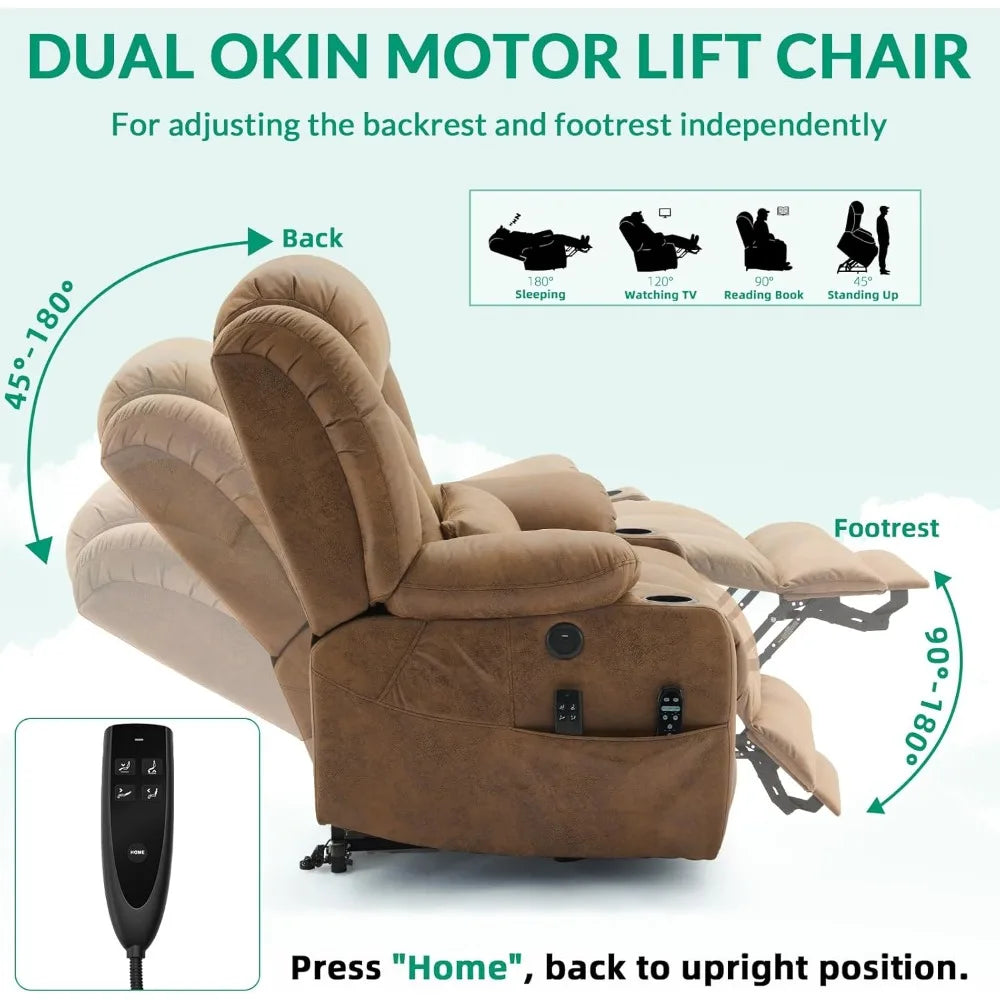 Tall Man Dual Motor Power Lift Recliner Chair with Extended Footrest, Oversized Lay Flat Sleeper Electric Recliner W/Heat