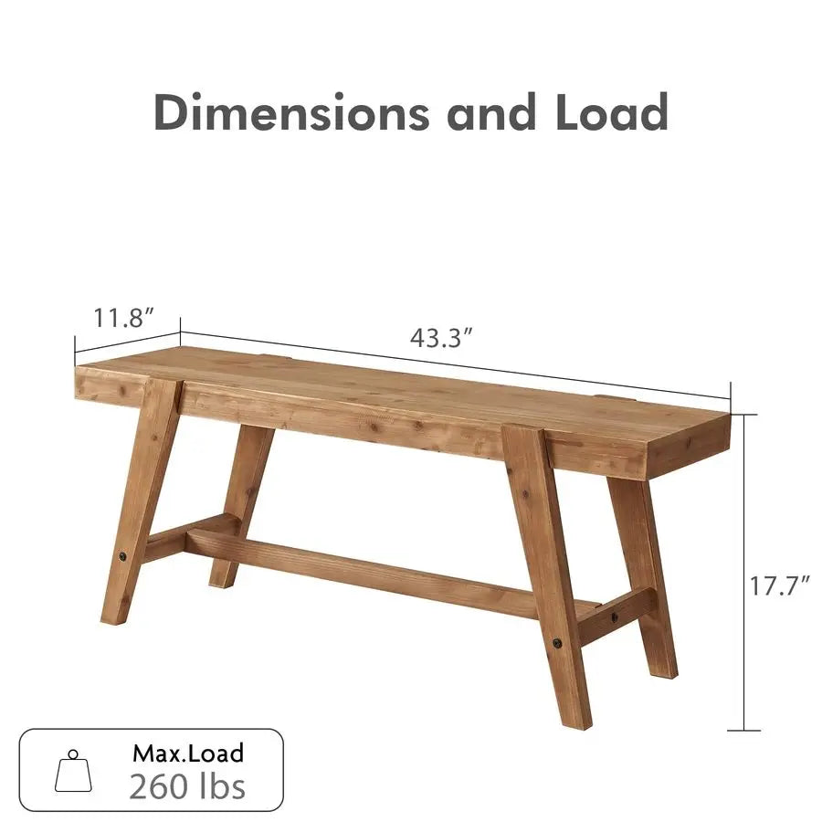 Solid Wood Entryway Bench – 43.4″ Rustic Dining Bench with Angled Legs