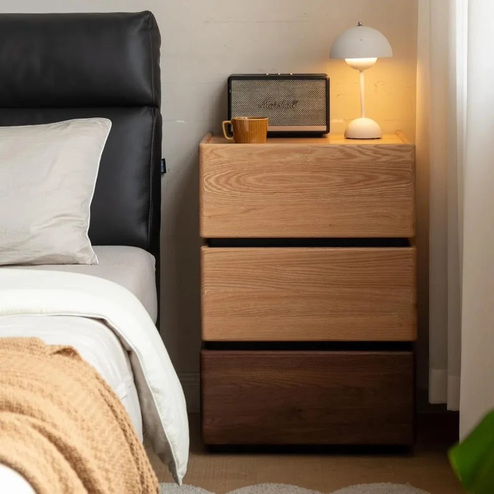 Mid Century Modern Walnut Nightstand with Drawer, Compact Wooden Side Table for Bedroom