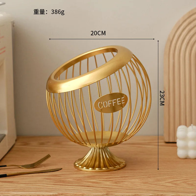 Creative Iron Fruit Basket & Coffee Capsule Organizer – Blue Diagonal Storage Basket