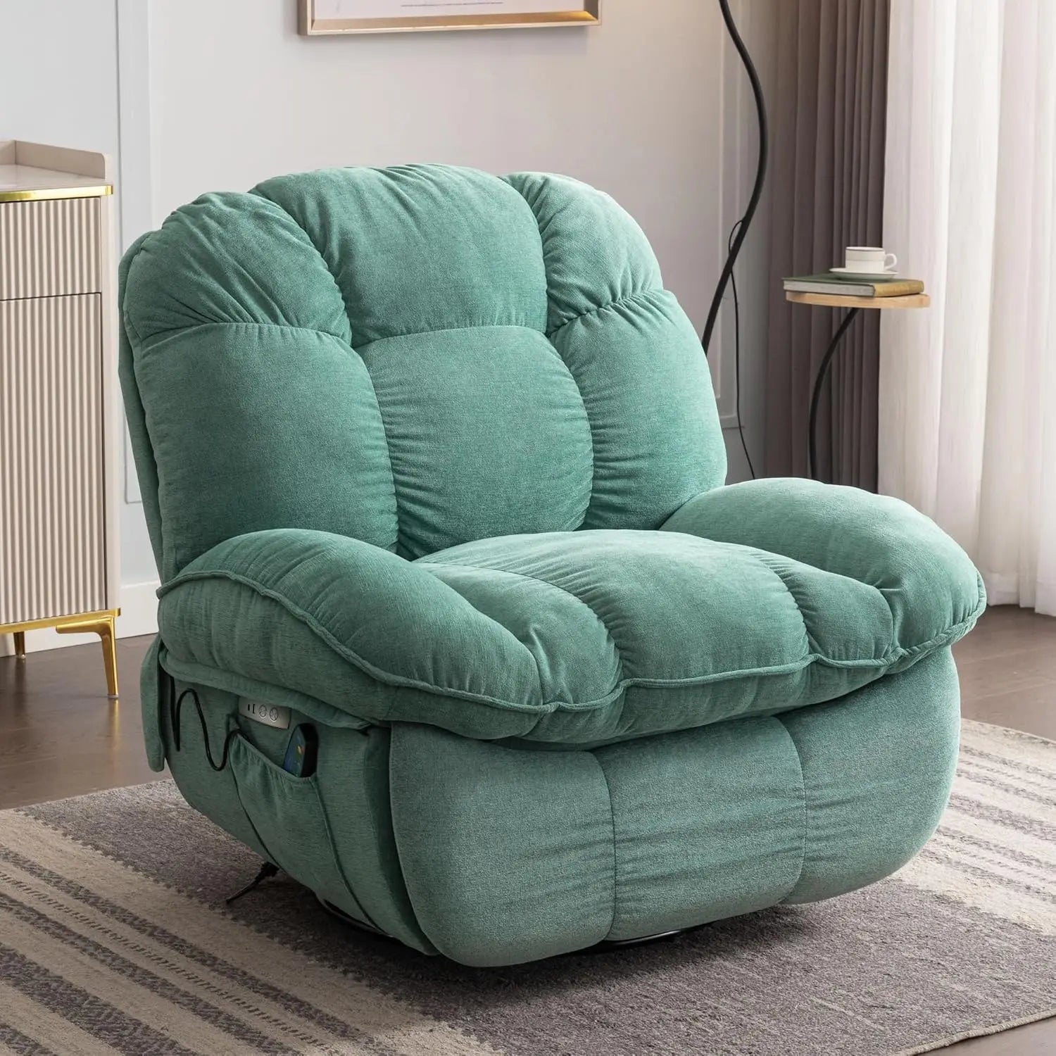 Recliner Chair, Wide Rocker Chair, Rocking Chair with Massage and Heat, 270°Swivel Nursery Rocking Chairs, Oversized Recliner fo