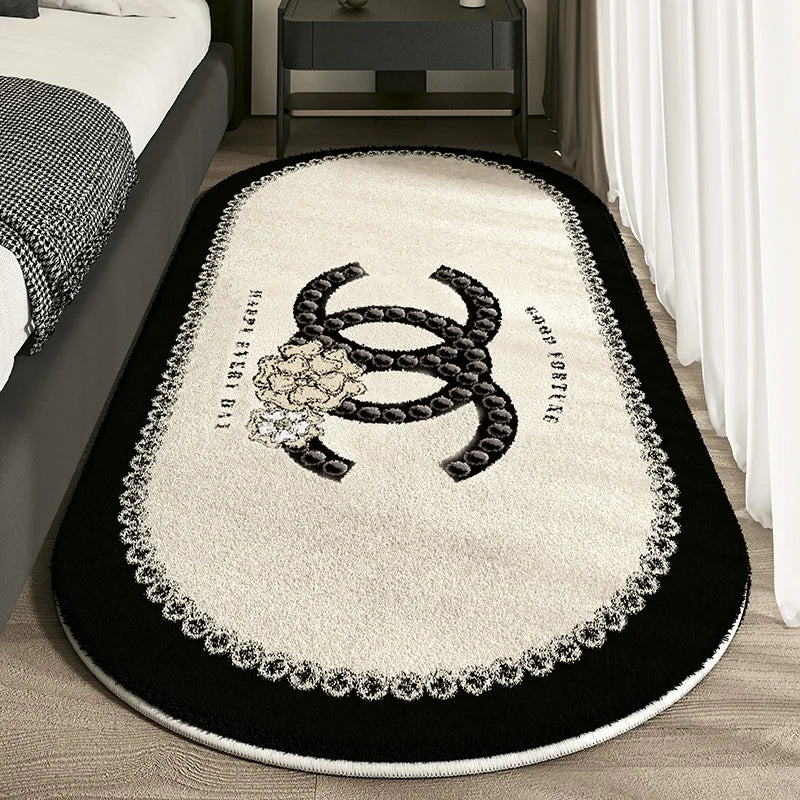 VIKAMA Cashmere Imitated French Small Fragrance Bed Rug Advanced Sense Living Room Study Oval Dirt Resistant Non-Slip Carpet