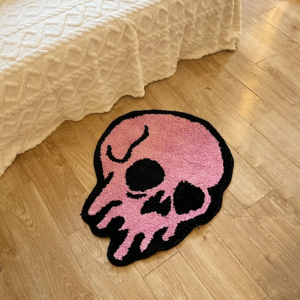 Pink Melted Skull Tufted Rug – Aesthetic Entrance & Hallway Floor Mat