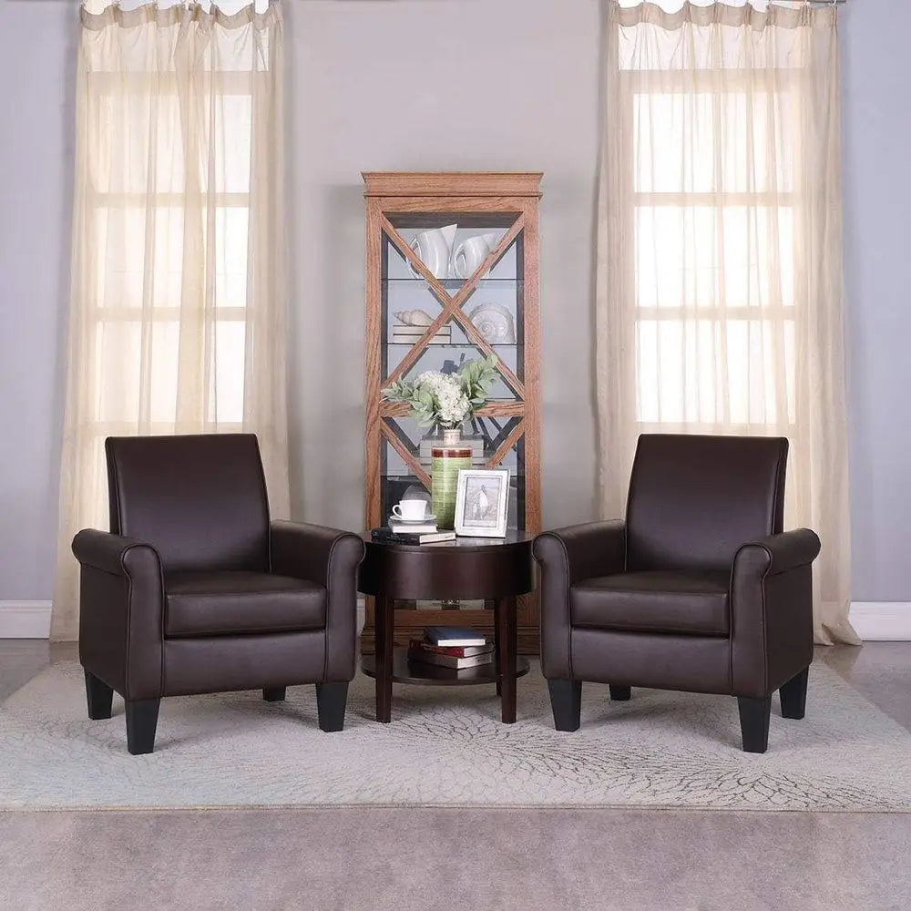 PU Leather Accent Chairs – Set of 2 Overstuffed Mid-Century Modern Armchairs