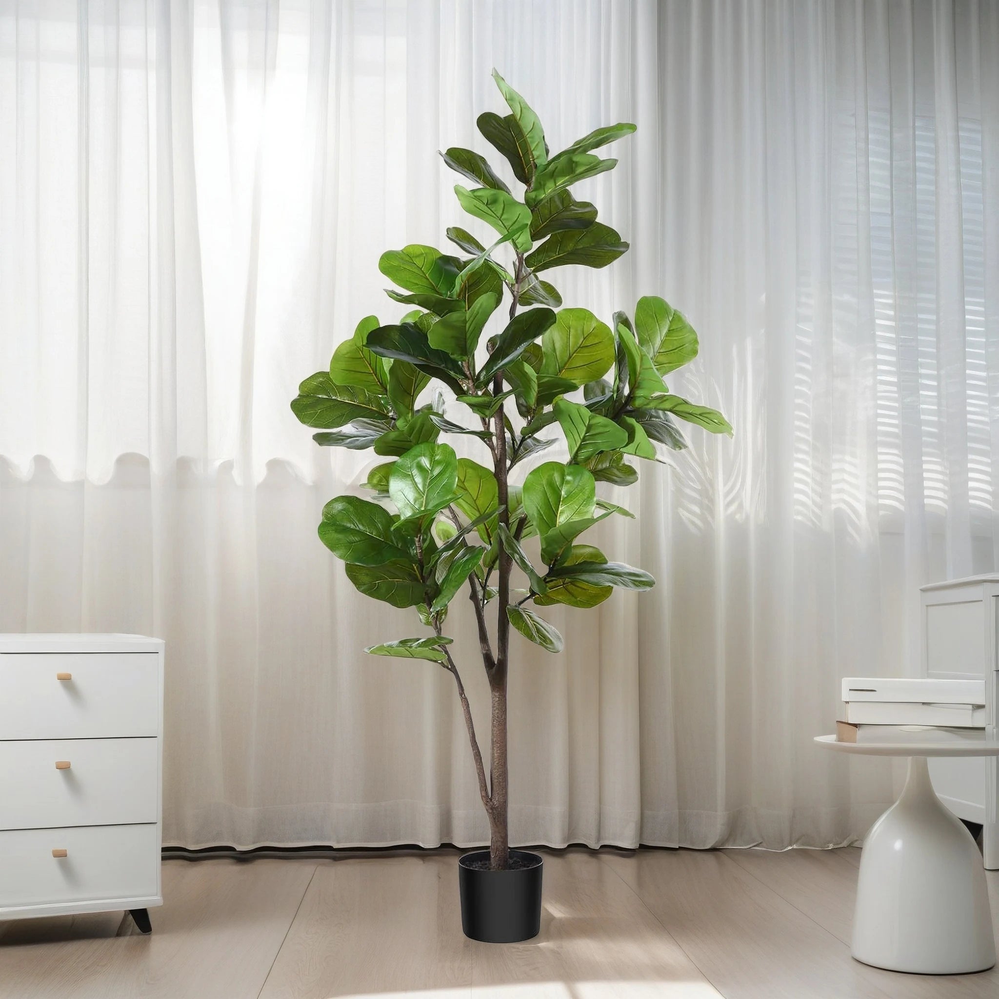 150cm Large Artificial Ficus Tree Artificial Plant Faux Fiddle Leaf Fig Tree for Room Home & Office Indoor&Outdoor Decoration