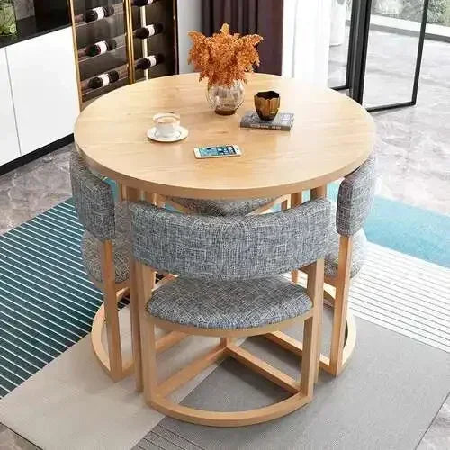 Round Mobile Extendable Dining Table Set with 4 Chairs – Wood Kitchen Center Table