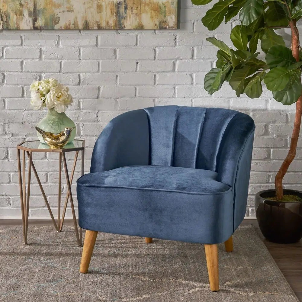 Modern Velvet Channel-Stitch Club Chair – Sloped Arm Accent Chair
