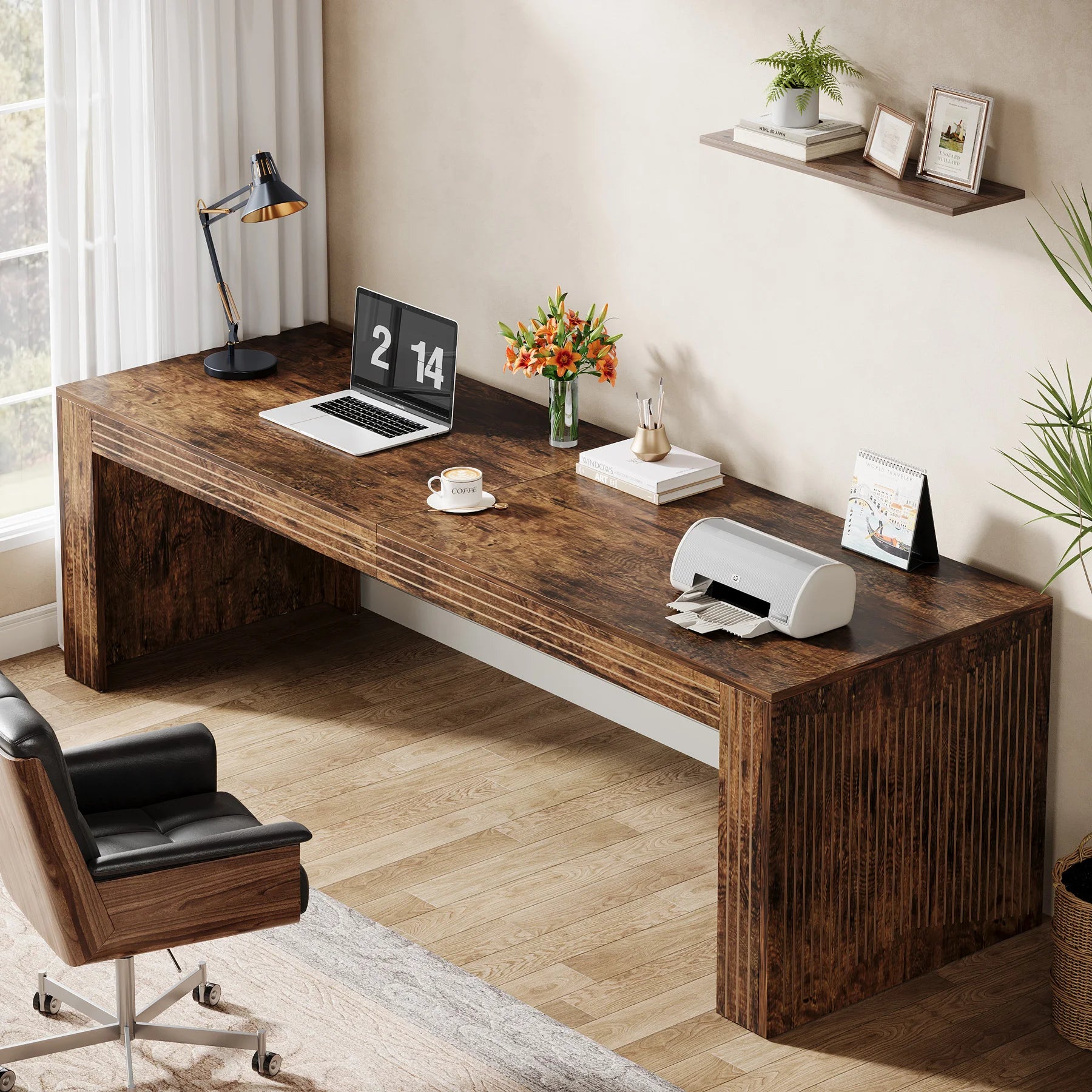 Tribesigns 79-Inch Extra Long Desk, Two Person Double Desk for Home Office, Wooden Long Computer Desk Writing Table for Office