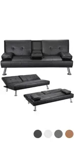 Pull-Out Trundle Bed Sleeper Sofa Convertible Couch for LimitedLiving Room Bedroom Guest Room Dark Gray 55.5 in