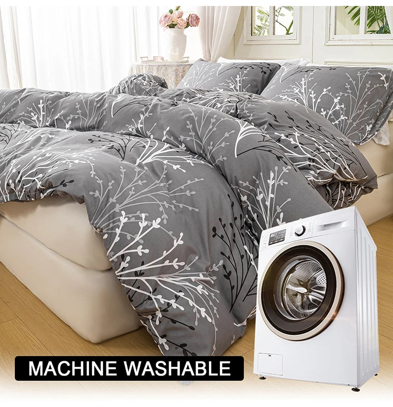 3pcs/set Leaf Floral Pattern Duvet Cover Set(1 Duvet Cover & 2 Pillowcase）Soft And Skin-Friendly Duvet Cover Bedding Set For Hom