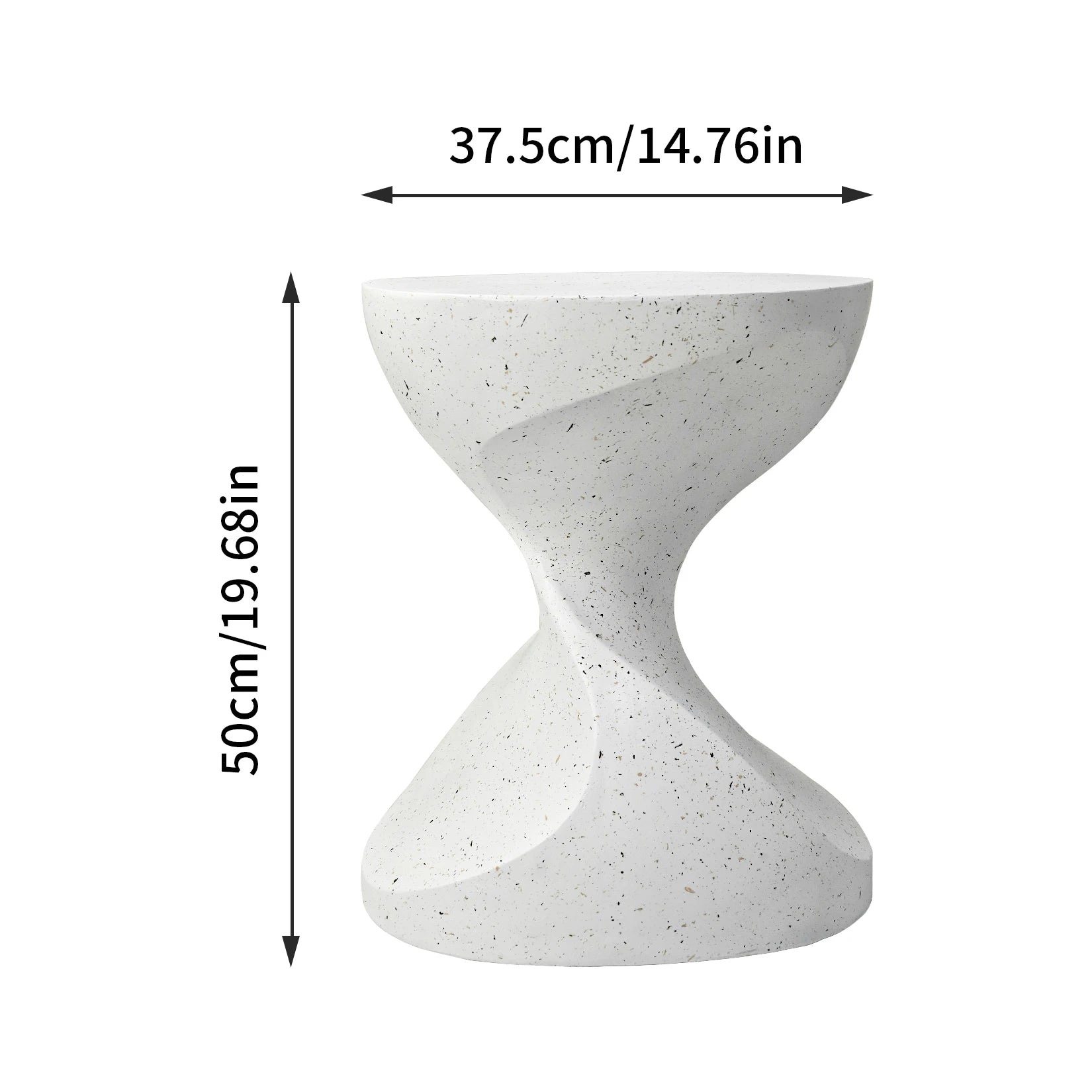 Hourglass Shaped Lightweight Concrete Side Table White Bedside Accent End Table for Living Room, Balcony