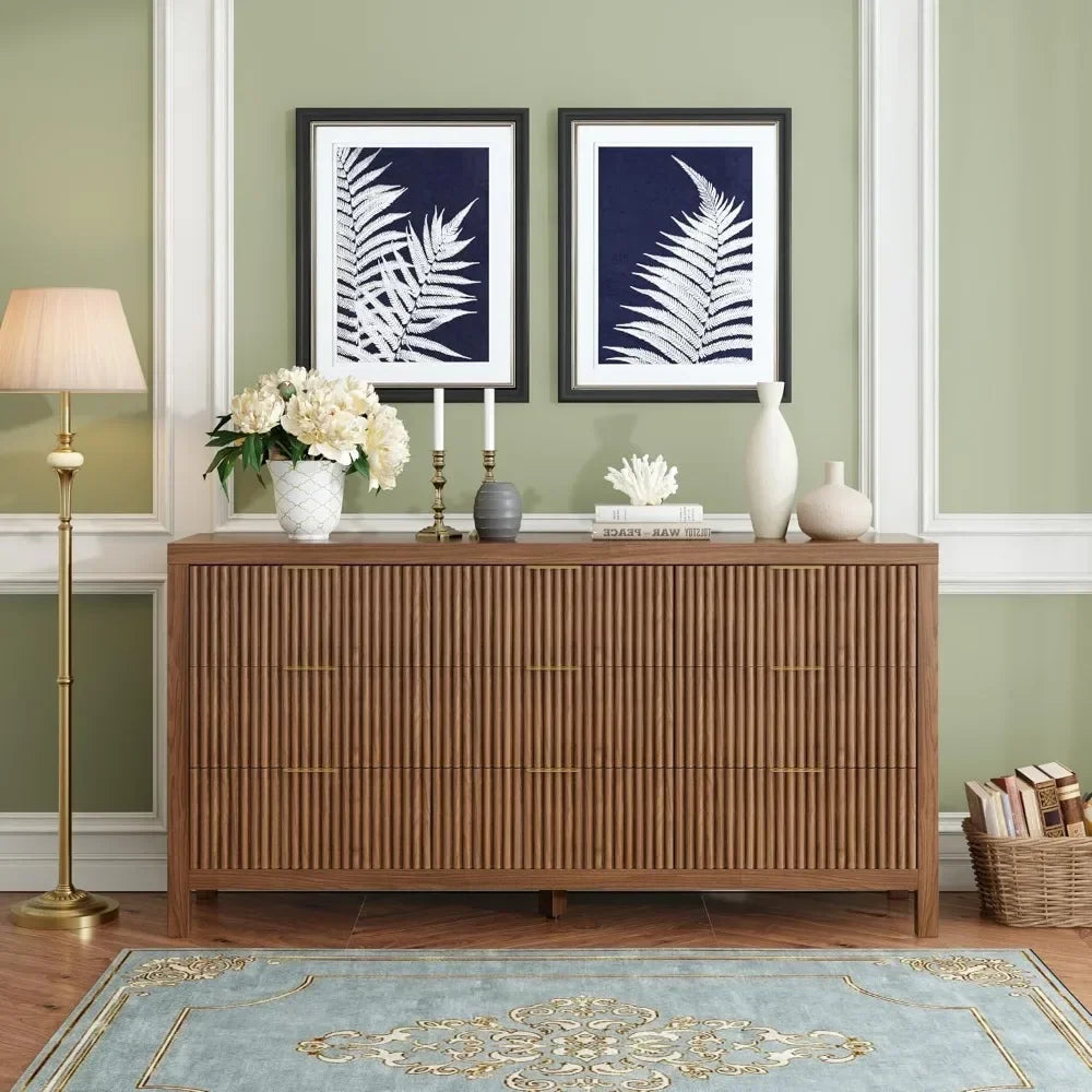 Storage Organizer Dresser with Solid Natural Wood Legs, Modern Large Chest, TV Stand, Mid Century Modern, 9 Drawers