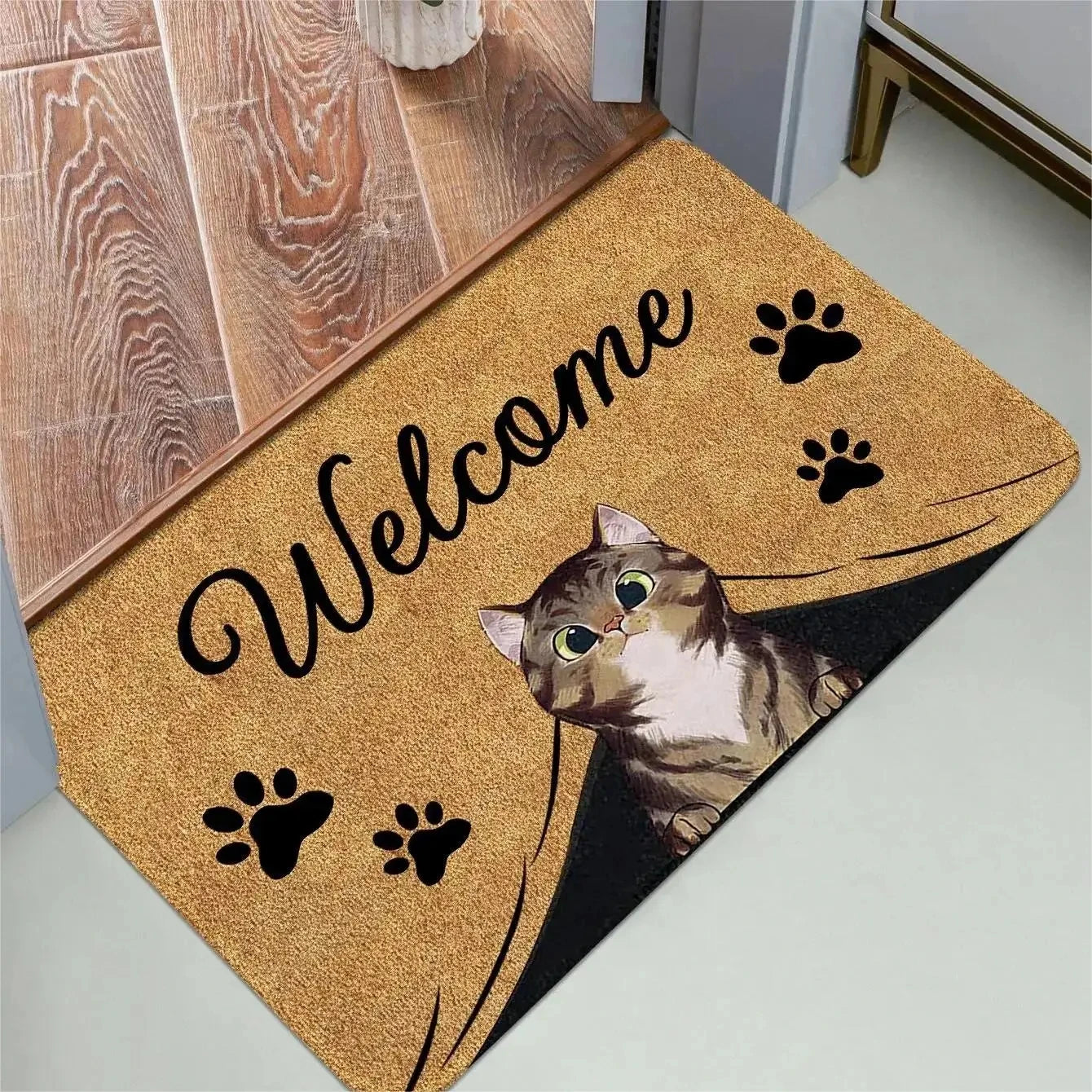 Cute Cat Pattern Entrance Door Mat Welcome Mat Bathroom Kitchen Non-slip Floor Carpet Washable Bedroom Home Decoration Small Rug
