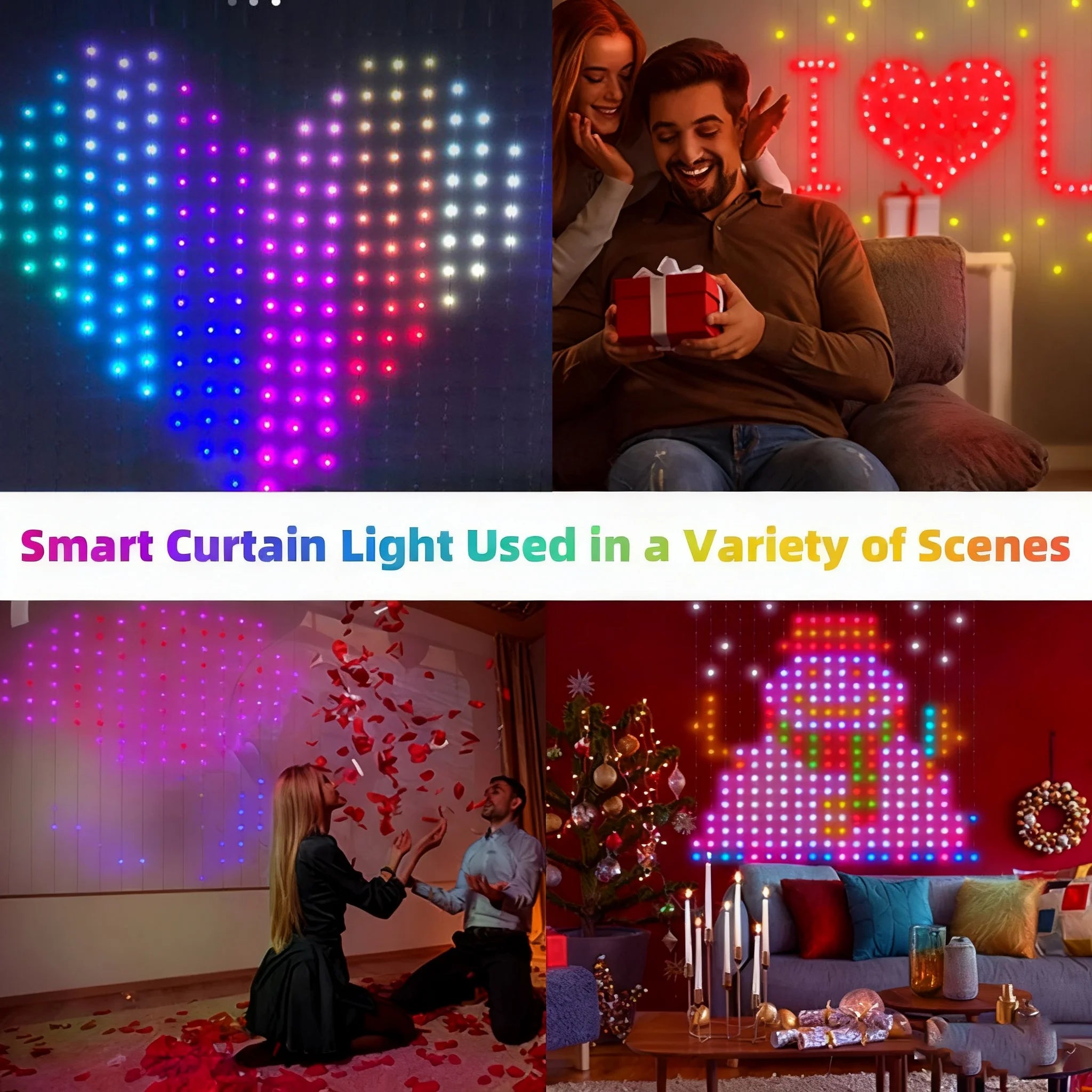 RGB Smart Curtain Lights with Bluetooth App LED String RGB Fairy Lights for for Window Bedroom Decoration Valentine Day/Birthday