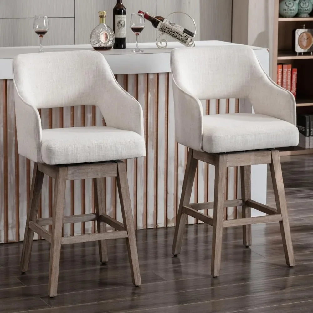 27″ Counter-Height Swivel Bar Stools – Linen Upholstered with High Back (Set of 2)
