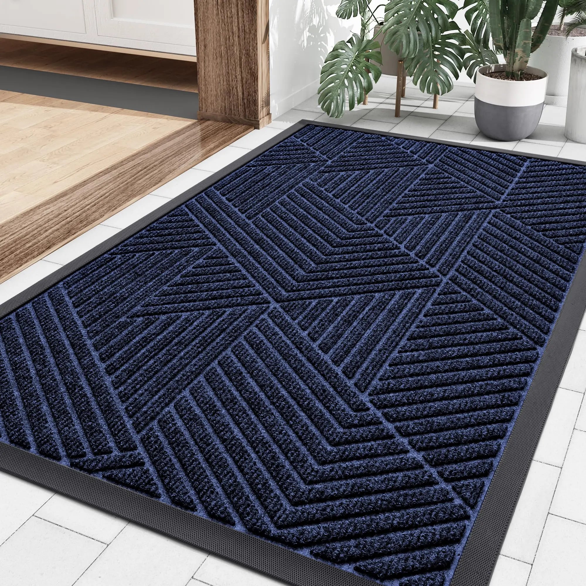 Kitinjoy Front Door Entrance Mat Heavy Duty Natural Rubber Mat Easy Clean Low Profile Doormat Indoor Outdoor House Doormat Decor