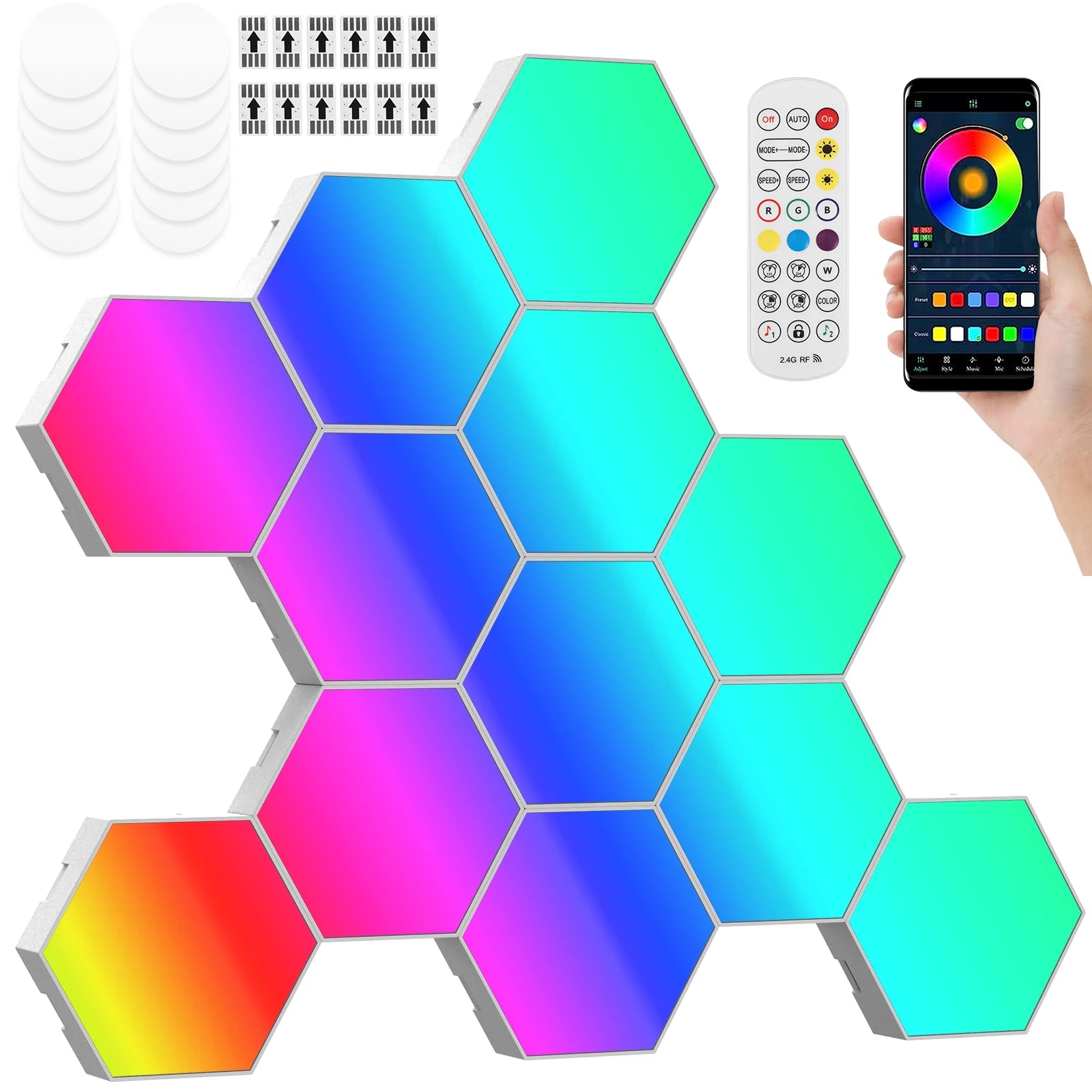 8/10/12 Pcs Hexagon LED Lights Modular DIY Hexagon Wall Light APP and Remote Control Smart RGB Gaming Light for Bedroom
