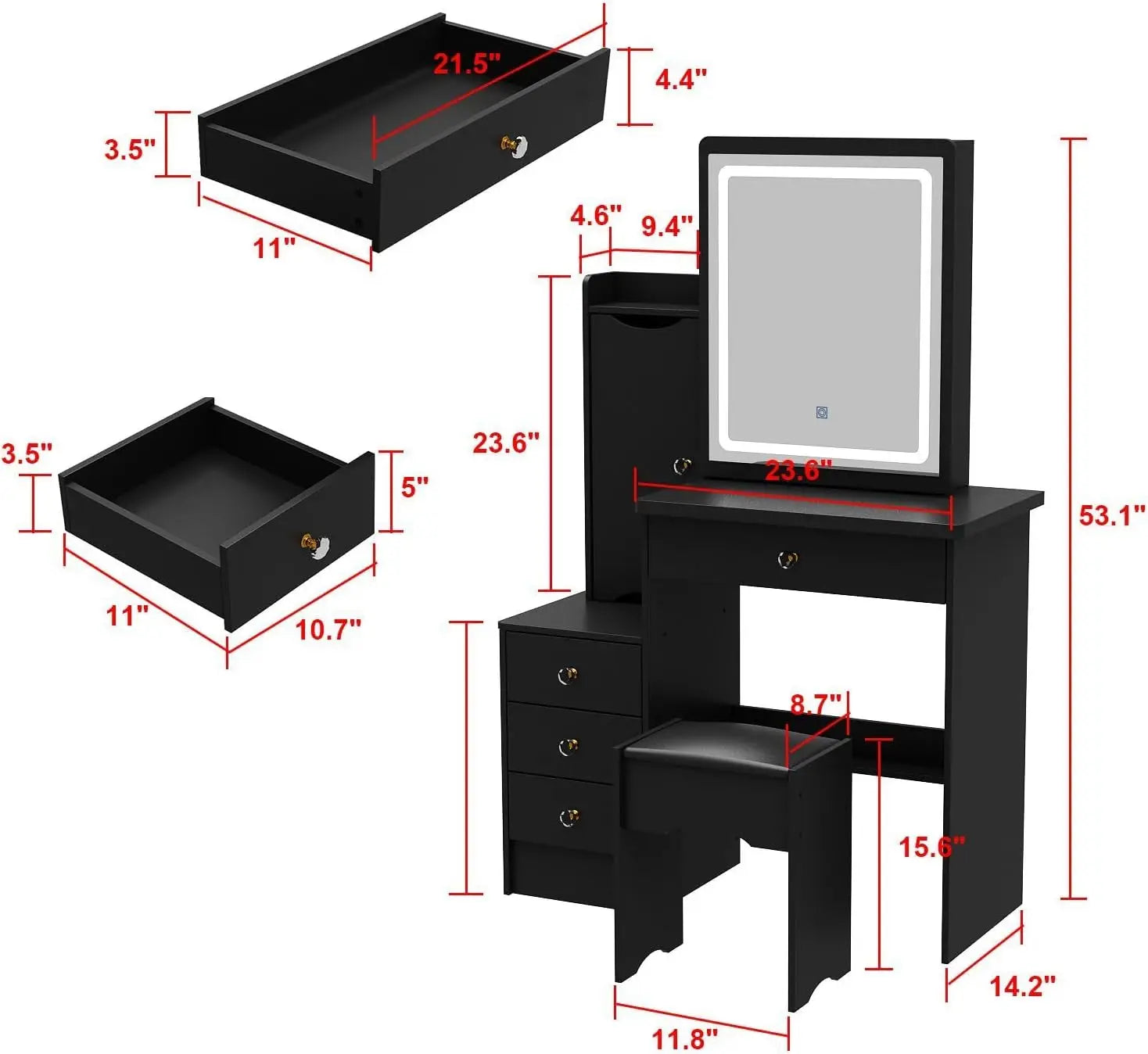 Vanity Mirror with Lights Desk and Chair, Vanity Desk with Sliding Lighted Mirror, Makeup Vanity with Lights