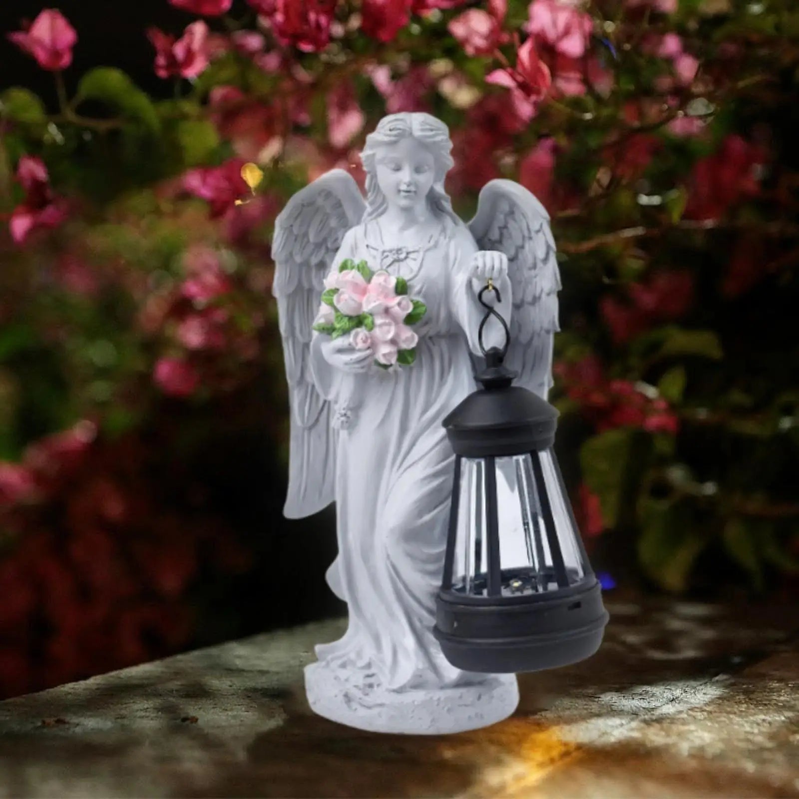 Angel Figurine with Solar Powered Light 14x7x23cm for Front Yard Patio