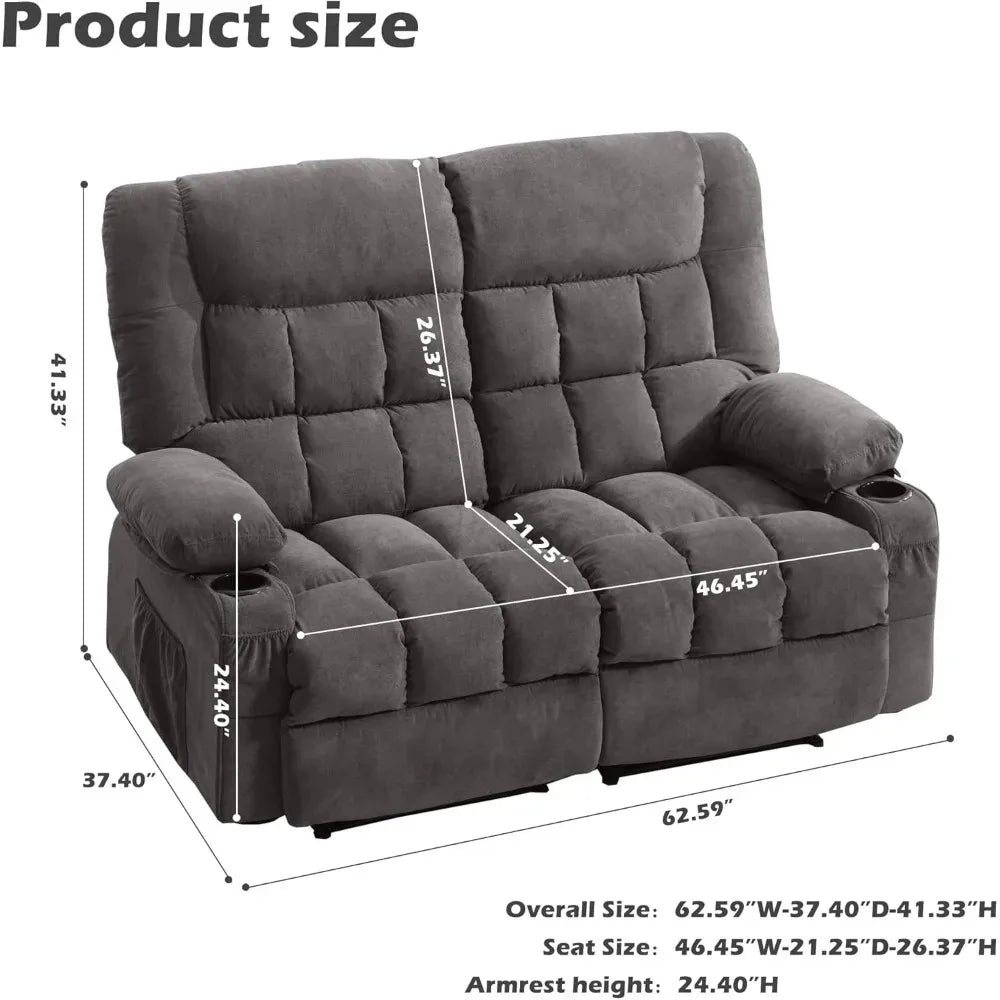 Reclining Loveseat with Cup Holders for Living Room 2 Seat Manual Loveseat Recliner, Modern Power Recliner w/ USB Charging & Sto