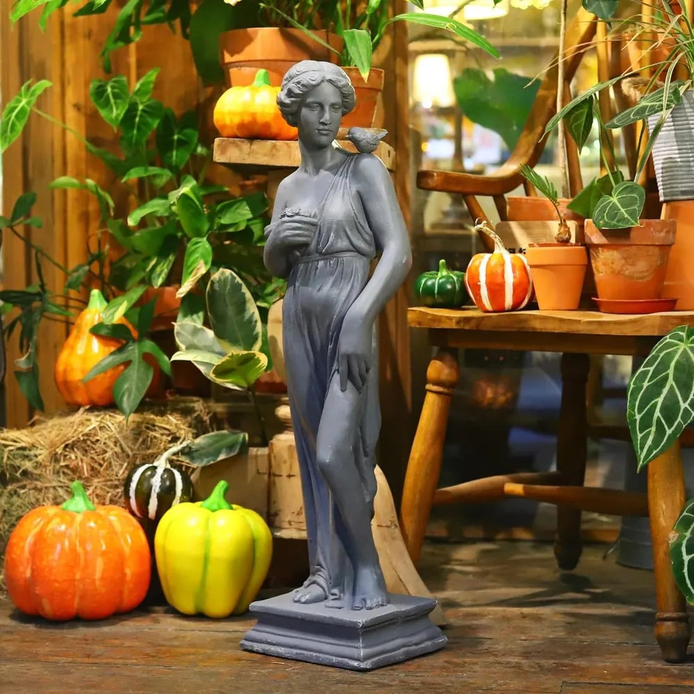 Greek Goddess Nymph Statue 32 Inches Tall Outdoor Garden Sculpture Roman Style Patio Lawn Porch Decor Gray Mythology Inspired