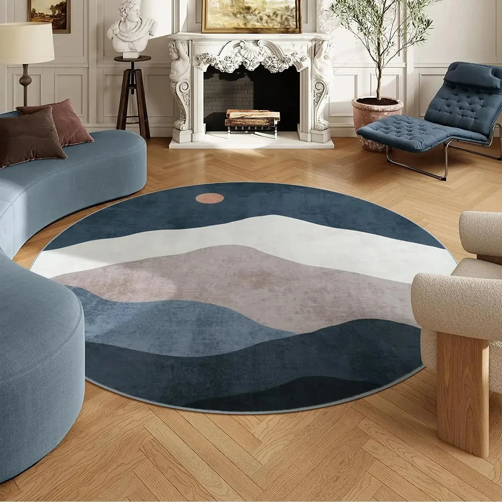 VIKAMA Faux Cashmere Carpet Simple Pattern Living Room Mat Bedroom Sofa Coffee Table Round Rug Non-Slip Washable Home Decor