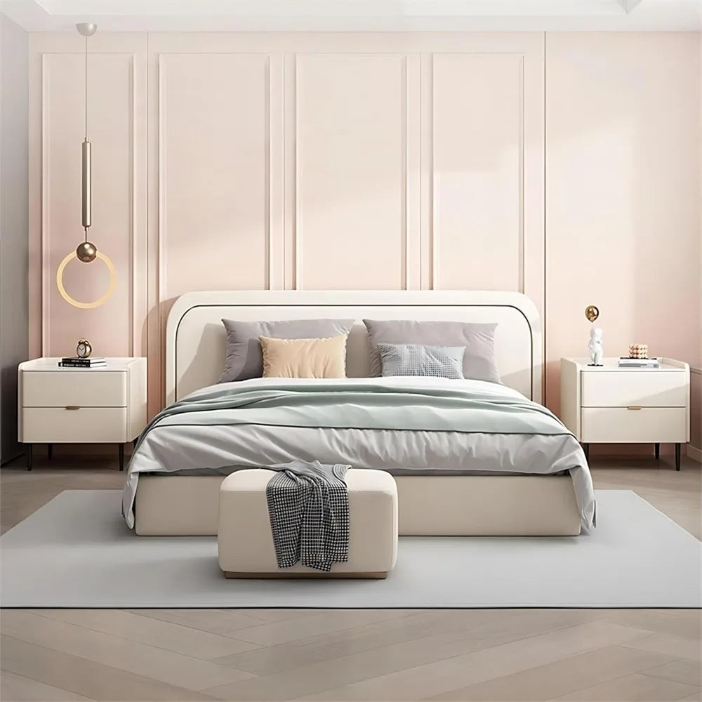 Modern Wooden Nightstand with 2 Drawers, Metal Legs, and Slate Top for Bedroom and Living Space