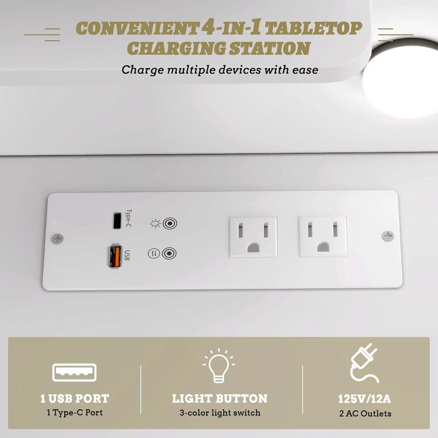 Makeup Vanity Desk with Mirror, Lights & Charging Station, 6 Drawers, White Bedroom Dressing Table