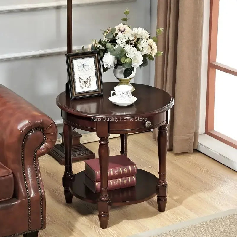 American Small Coffee Table Wooden Side Sofa Side Cabinet Small Round Table Living Room Telephone Casual Coffee Table