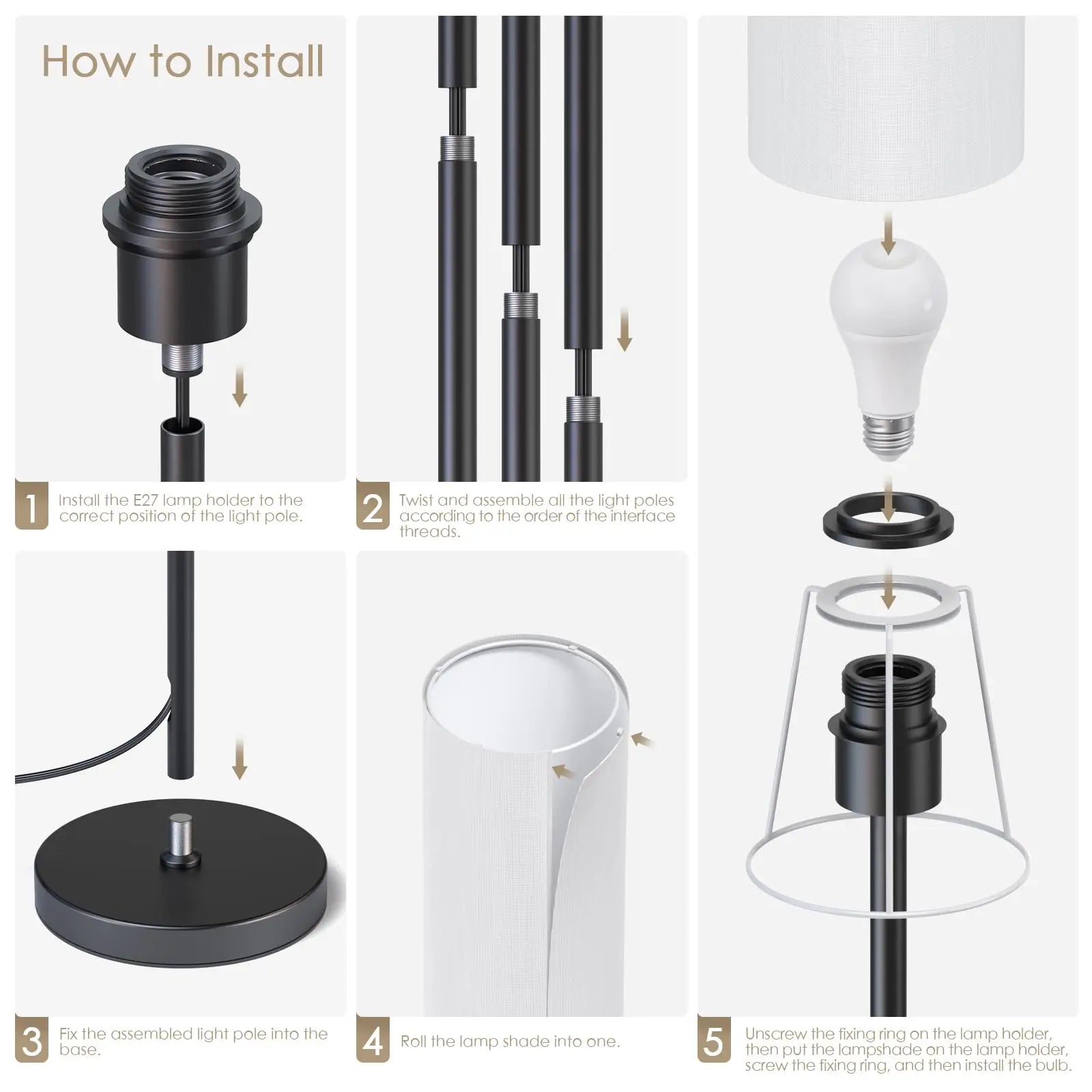 Modern Living Room Floor Lamp, Dimmable with 9W LED Bulb, 165 cm High 3 Colour Temperatures and Foot Switch, Reading Lamp