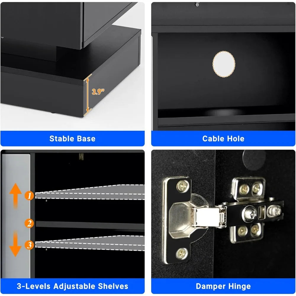 71IN LED TV Stands w/Power Outlet for 85/80/75 Inch TV,High Glossy Modern TV Console Gaming Entertainment Center with 2 Storage