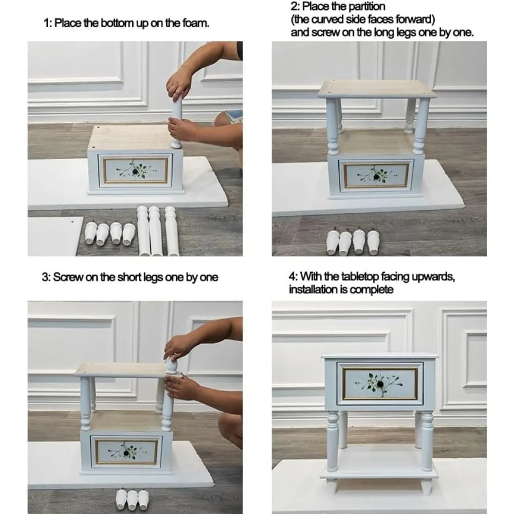 Compact Wooden 2-Tier Nightstand with Drawer and Storage for Small Sofas