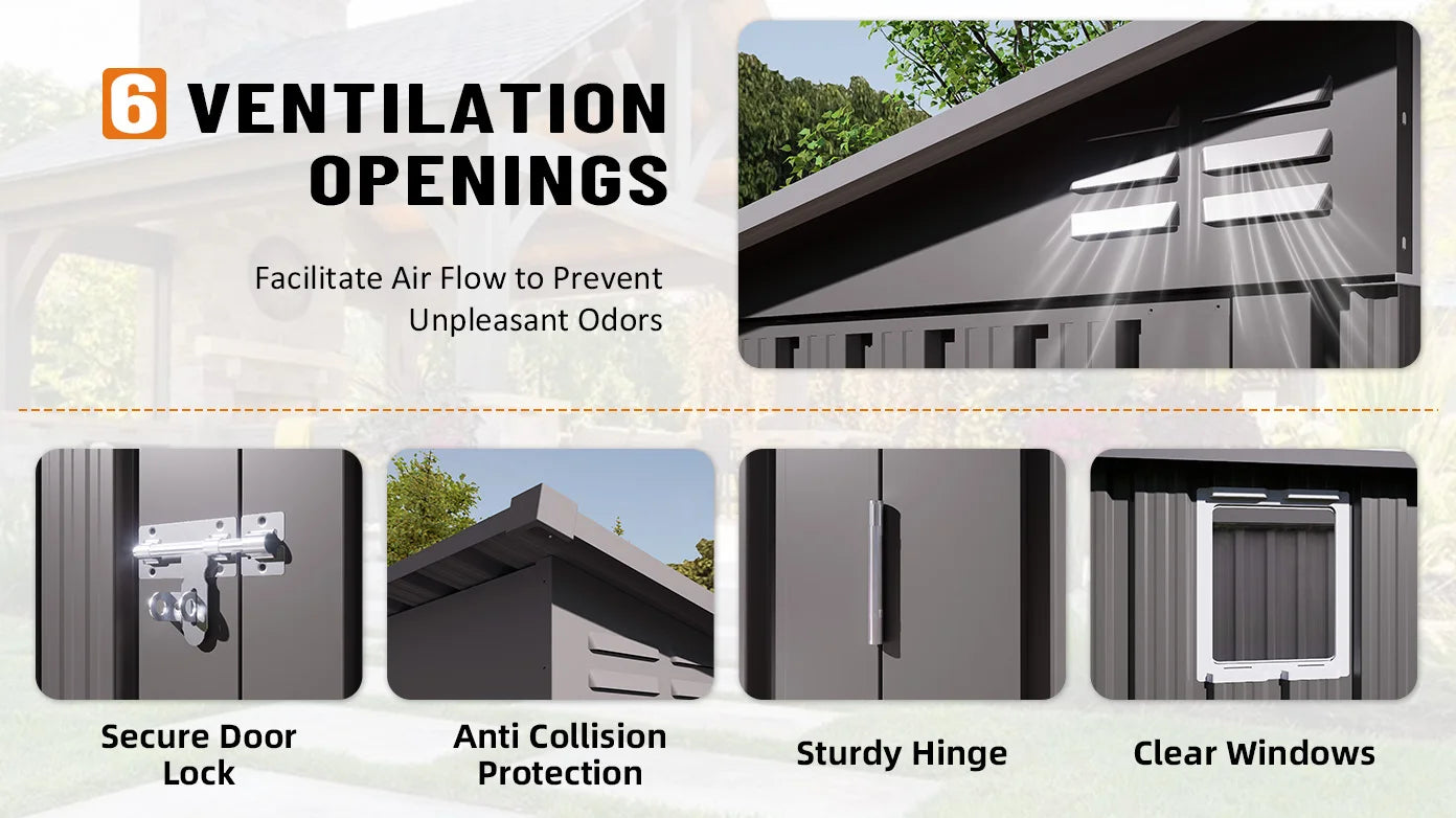 SUSUA 4 x 9 FT Outdoor Storage Shed, Metal Garden Shed Tool House with Sloping Roof,2 vents and 1 Side Open Door for Backyard