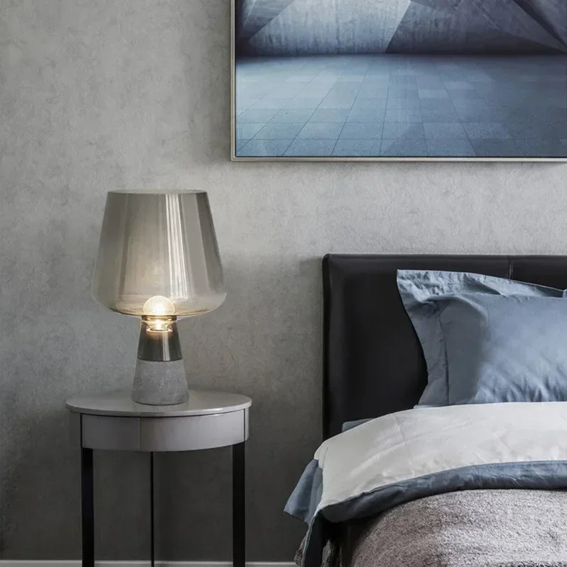 Modern Minimalist Cement Creative LED Desk Lamp Bedroom Bedside Study Hotel Living Room Grey Glass Art Light Home Decor Lighting