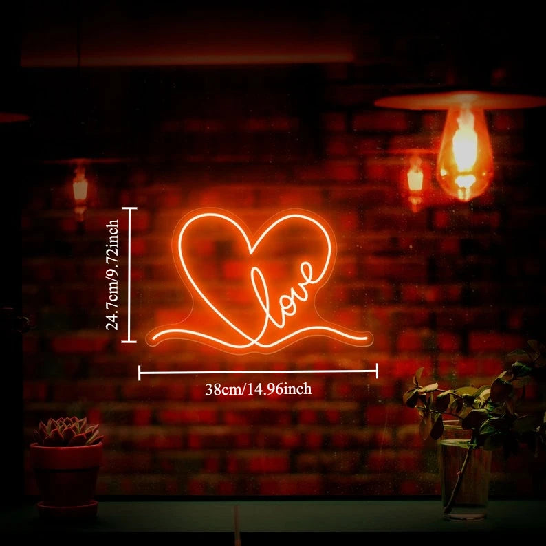 Love Heart Neon Signl Handmade LED Neon Light Advertising for Bedroom Pub Home Beer Bar Birthday Party Wall Decor Dimmable USB