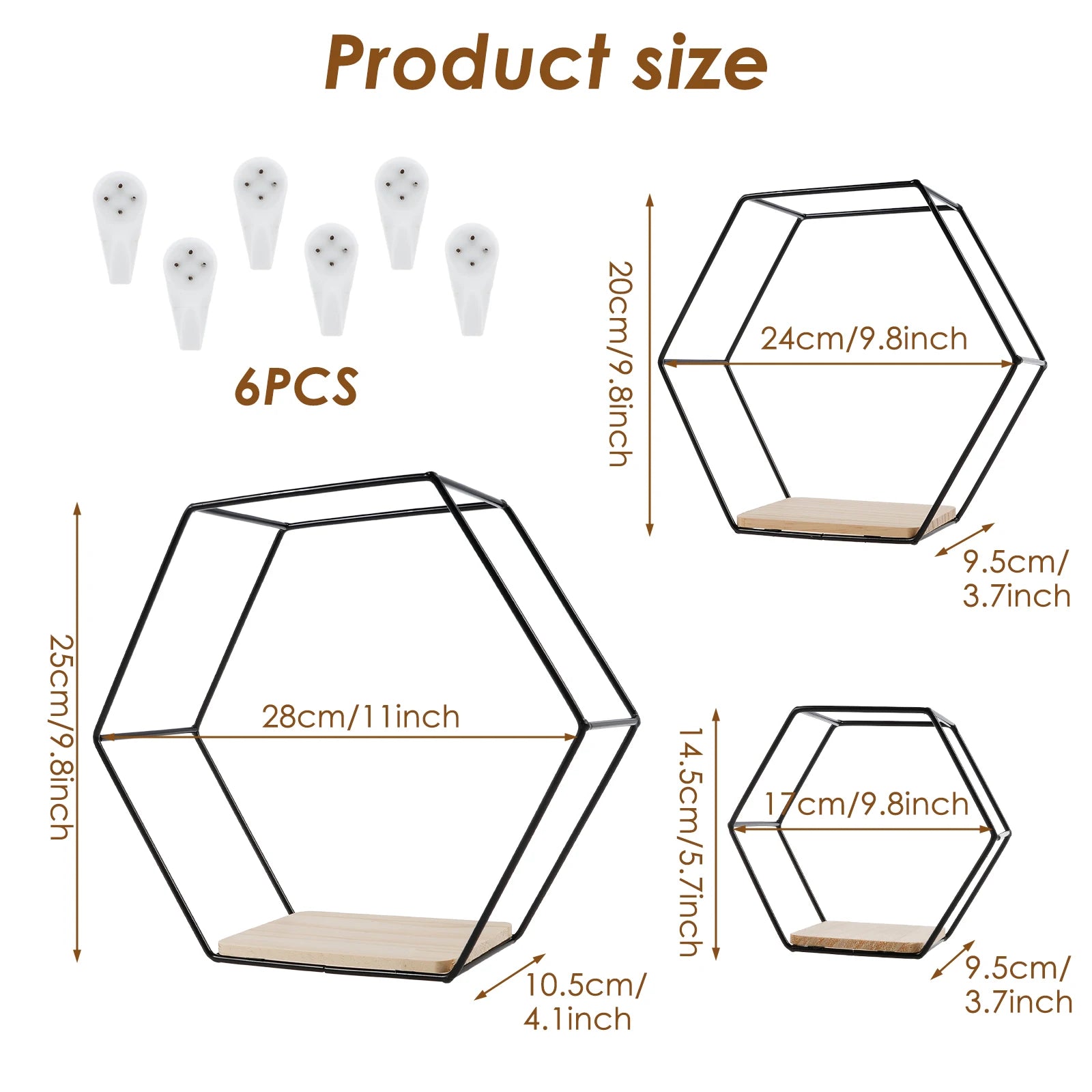 3Pcs Wall Mounted Hexagon Shelf Metal Anti Rust Storage Shelves Sundries Storage Holder Wall Decor for Bedroom Living Room