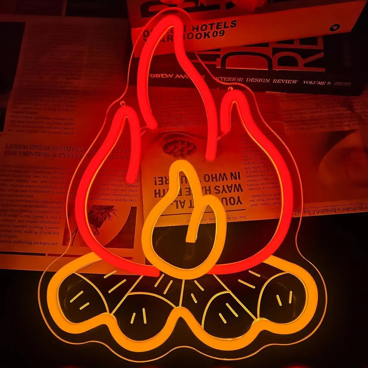 Campfire Neon Sign Bonfire LED Happy Camper Flame Neon Light USB Dimmable for Campsite Rv Touring Trailer Fireplace Party Decor